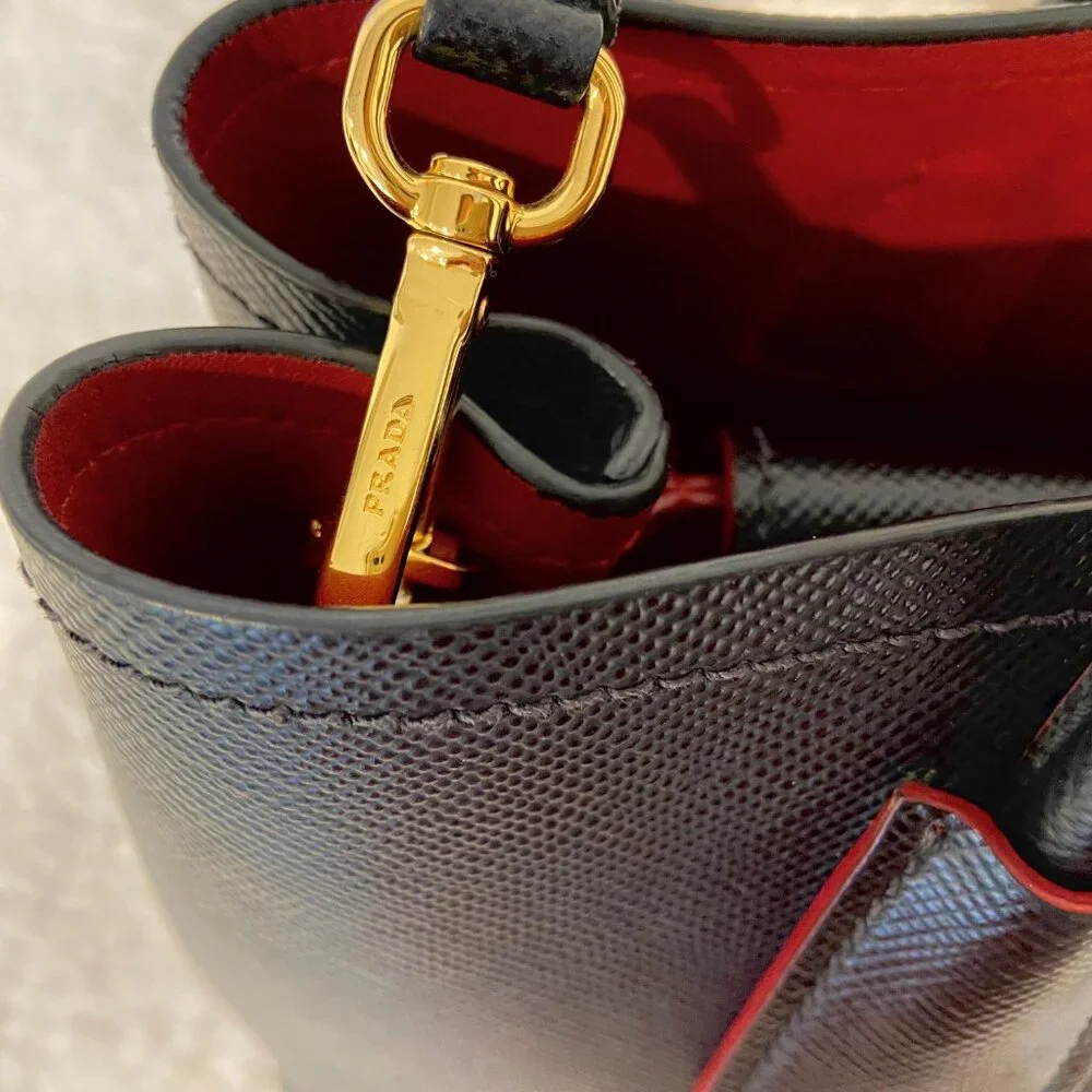 Prada Medium Saffiano Double Bag in Black / Red